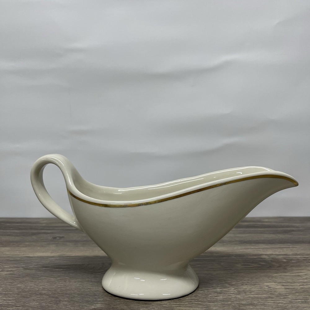 Vintage Mayer China Co 479 Ivory Gold Trim Gravy Boat Beaver Falls PA 8.25"